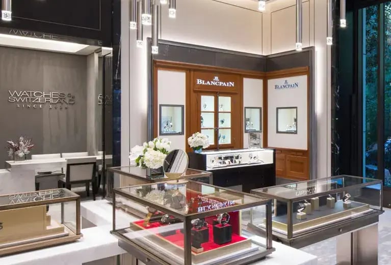 Watches of Switzerland fixtures, showcasing quality and precision in facilities maintenance across 52 stores.
